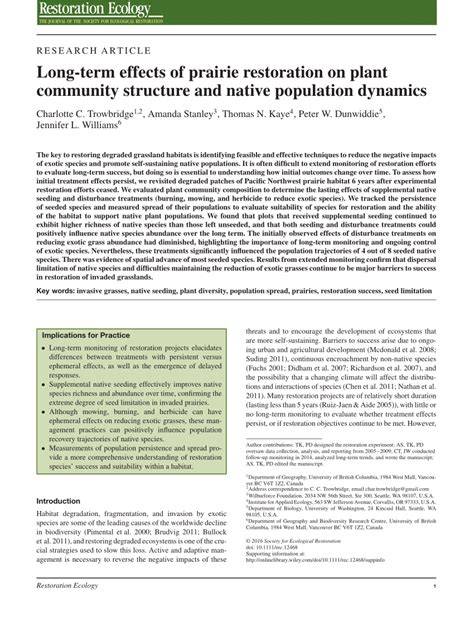 Long‐term effects of prairie restoration on plant community structure ... - raincitystudios.com