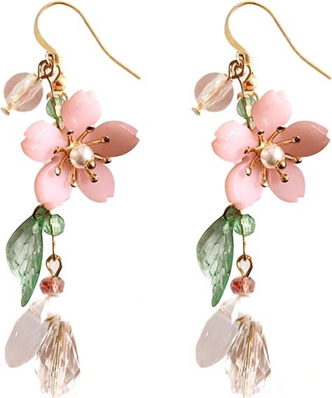 LONG PINK FLOWER EARRINGS eBay