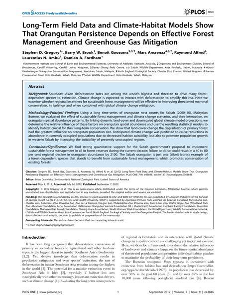 Long-Term Field Data and Climate-Habitat Models Show That Orangutan ... - raincitystudios.com