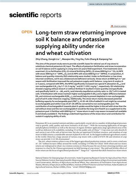 Long-term straw returning improve soil K balance and potassium ... - raincitystudios.com