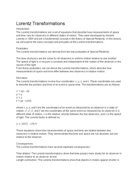 Lorentz Transformations: Principles of Physics III Study... - wintechmobiles.com