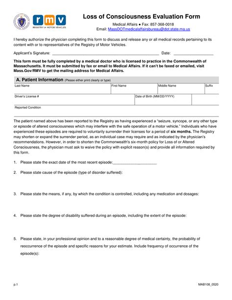 LOSS OF CONSCIOUSNESS EVALUATION FORM