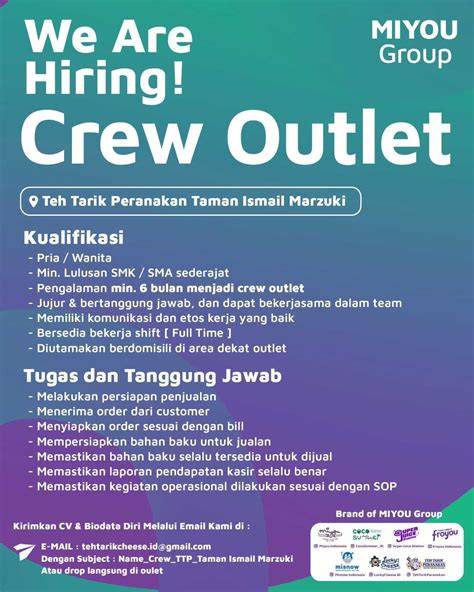 Lowongan Kerja Crew Outlet di CV. Miyou Group - JakartaKerja - raincitystudios.com