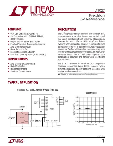 LT1027 5V Reference FEATURES DESCRIPTIO U APPLICATIO …