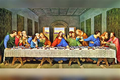  Explora "La última cena". Esta pintura de ocho metros de ancho es una copia de "La última cena" de Leonardo da Vinci, en la que se representa una parte de la Biblia cuando Jesús anuncia durante la cena que uno de sus 12 leales discípulos lo traicionaría antes del amanecer. Esta versión fue creada aproximadamente al mismo tiempo que ... .