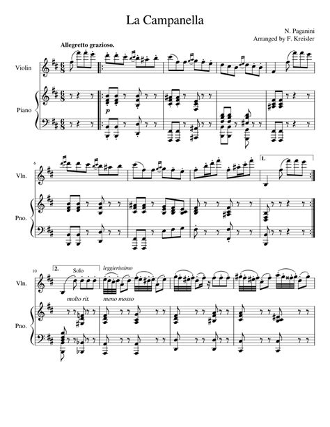 La Campanella, Op. 7 (Arr. Kreisler) Sheet music for Piano, Violin ...