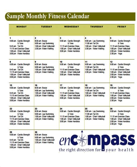 La Fitness Calendar