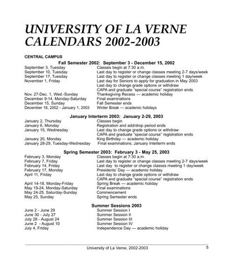 La Verne Calendar