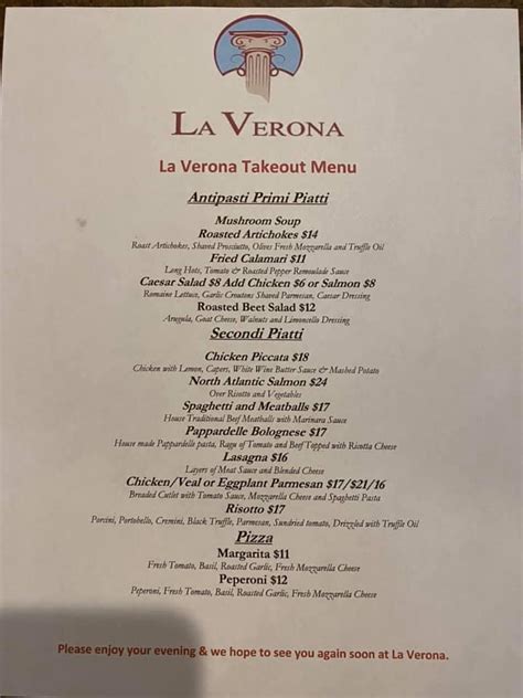 La Verona Restaurant menu in Kennett Square, Pennsylvania, USA