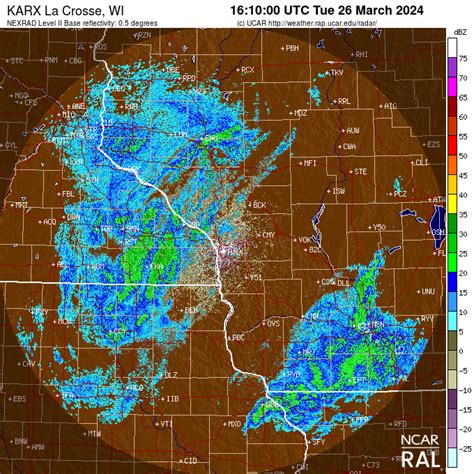 La Crosse, WI Doppler Radar Image: as obtained from the National Weather Service: Station: KARX at La Crosse, WI North: 43.8228 East: -91.1911 Elev: 1276' Radar Zones > USA National | Alaska | Hawaii | Radar FAQ: KARX: Radar Views > Short Range | Wide Range | 1-Hour Total | Storm Total:. La crosse wi doppler radar