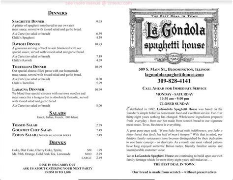 Lemonade $1.99. Restaurant menu, map for La Gondola Spaghetti House located in 61610, Creve Coeur IL, 115 S Main St.. 