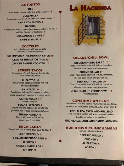 La hacienda moriarty. The actual menu of the La Hacienda steakhouse. Prices and visitors' opinions on dishes. 