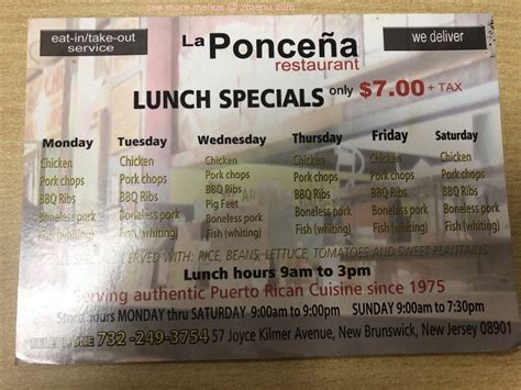 La ponceña menu. Restaurant menu, map for La Poncena located in 08901, New Brunswick NJ, 57 Joyce Kilmer Ave. 