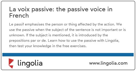 La voix passive: the passive voice in French - Lingolia