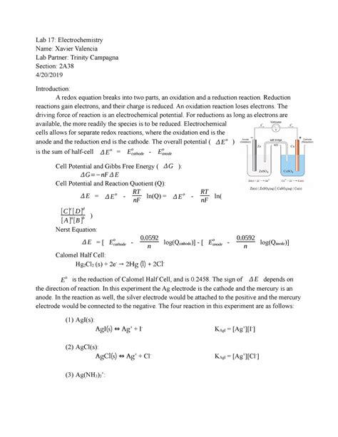 Lab 17 Electrochemistry - Lab 17: Electrochemistry …