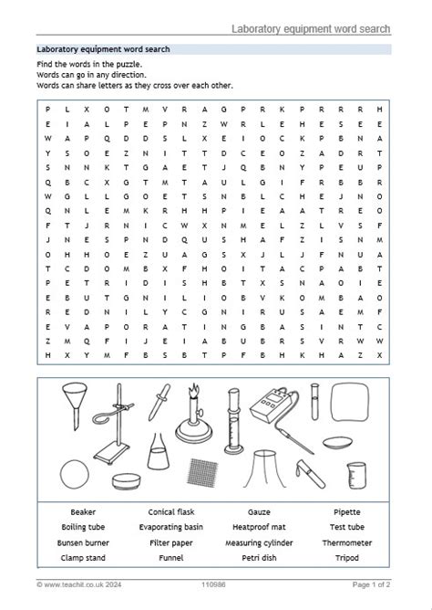 Lab Equipment Word Search