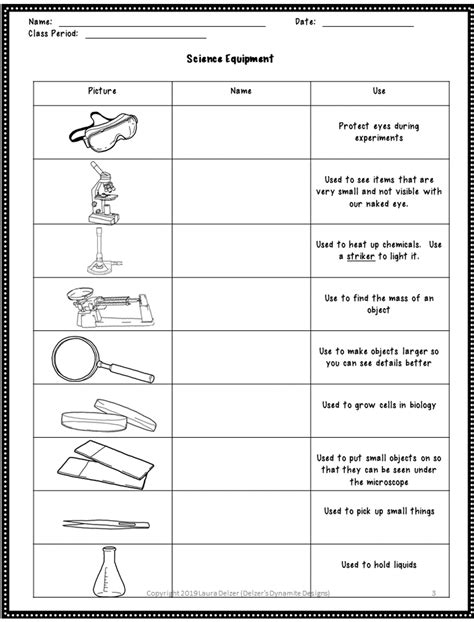 Lab Equipment Worksheet Answers