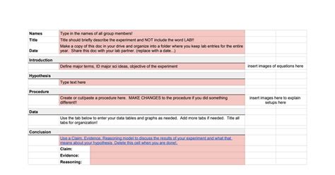 Lab Notebook Entry Template Google Sheets