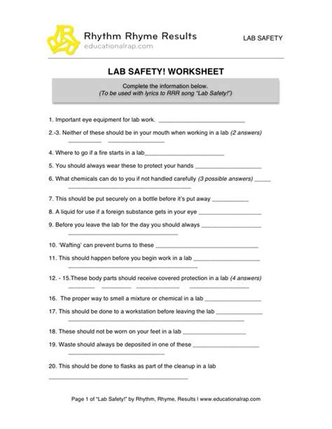 Lab Safety! Song with Free Worksheets and Activities Science