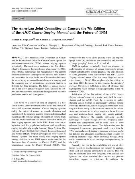 Lab accreditation cap.  The American Joint Committee on Cancer Staging Manual Syn...