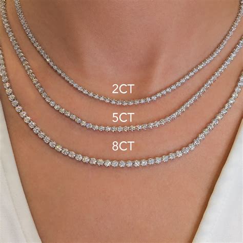 Lab grown tennis necklace. This Ready-to-Ship stunning Lab Grown Diamond Graduated Tennis Necklace features 10.0ctw of Round Cut Lab Grown Diamonds set in a 3-prong 14K White Gold 16 ... 