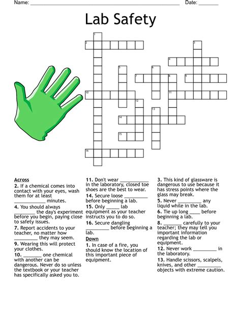 Lab safety crossword. Find a crossword puzzle on lab safety 