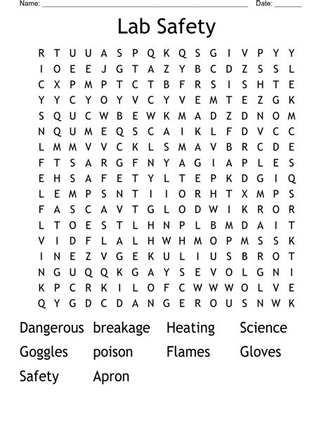 Word search; Lab safety Buy Workbook. Download & Print Only $4.99. Lab safety word search. Grade 5 vocabulary words. This word search has grade 5 vocabulary words related to lab safety. Answers may run in any direction, forwards or backwards. Open PDF. Worksheet #1. Similar: Famous artists word search Human body systems word search …. 