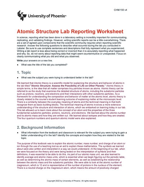 Lab4 Atomic Structure report sheet Atomic Structure Report sheet