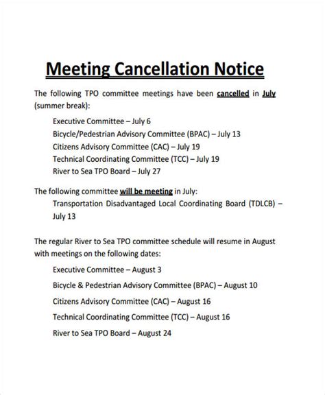 Labace Meeting Cancellation Notice Example