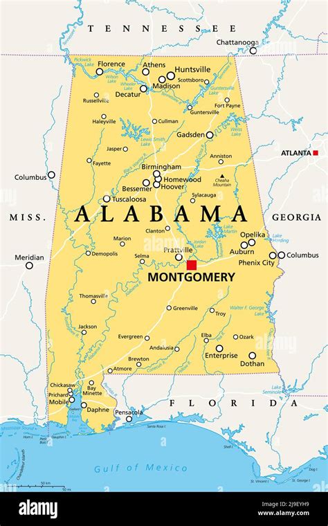 Labeled Map of Alabama with Capital & Cities