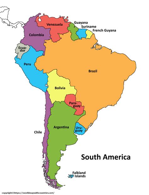 Labeled Map of South America World Map with Countries