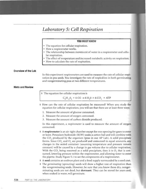 Laboratory 5 Cell Respiration Answers
