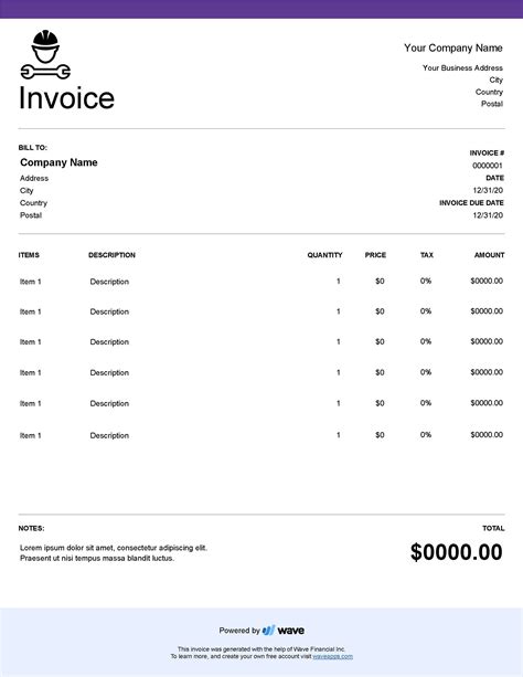 Labour Invoice Template invoice example