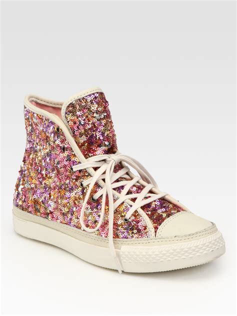 Ladies, Converse, Black/Pink/Blue/Gold Sequence, High Top