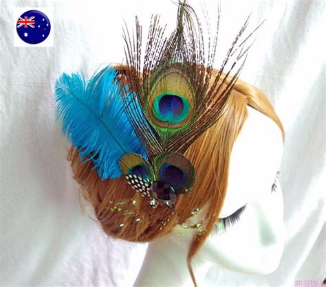 Lady Bride Blue Feather Peacock Race Melbourne Cup Hair Clip