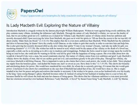 Lady Macbeth is evil Free Essay Example - StudyMoose