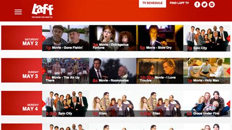 Laff tv channel schedule. Laff's schedule mainly consists of 1980s, 1990s, 2000s, 2010s and 2020s off-network sitcoms. [1] [3] On September 1, 2021, Nexstar launched a direct competitor to Laff, Rewind TV , and the latter network replaced Laff on Nexstar stations (or will in the upcoming months if not immediately possible due to contractual obligations). 