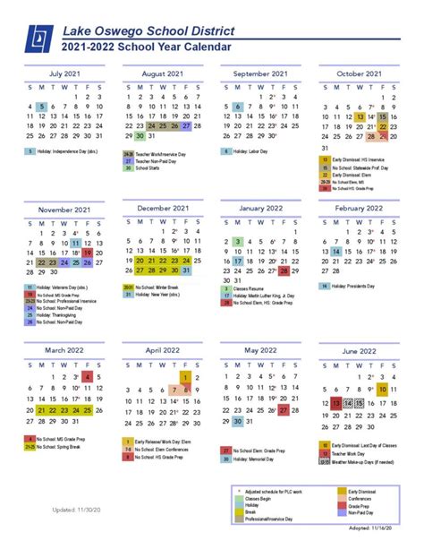 Lake Oswego School District Calendar