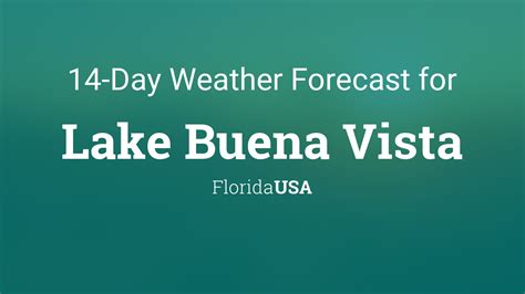 Climate and average weather for Lake Buena Vista (Florida), the United States of America displayed in graphs. Average monthly Rainfall, Sunshine, Temperatures. ... The average number of days each month with rain, snow, hail etc. Copy. ... Wed May 31. 30°C | 22°C. E 22 km/h. 4.1 mm. broken clouds and thunder. hourly forecast. Thu Jun 01. 30°C .... 