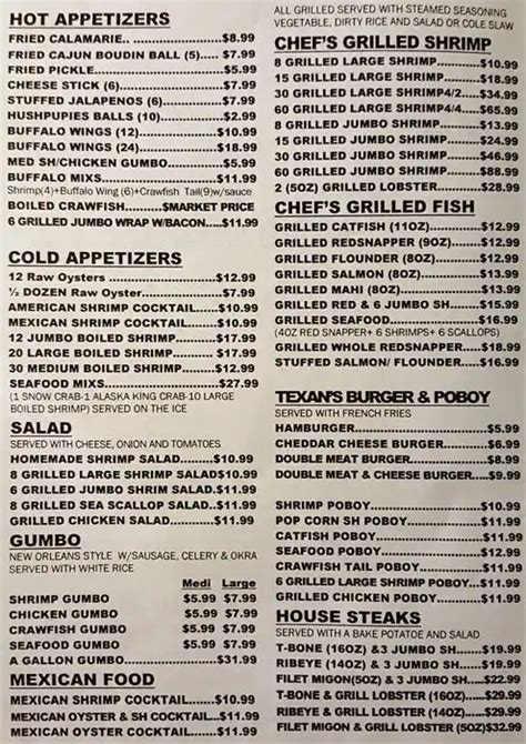 Lake jackson seafood menu. View the menu for Lake Jackson Seafood and restaurants in Lake Jackson, TX. See restaurant menus, reviews, ratings, phone number, address, hours, photos and maps. 