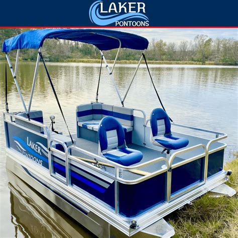 Product Description. Laker Mini Pontoon boats are all aluminum construction w/spray-on non-skid decking (truck bed liner style). Extruded aluminum decking with 1.25" square aluminum rails and .090 gauge pontoons. Pontoons are all welded with two chambers and bolted on. All pictures and video's of Laker Pontoons are shown with options because .... 