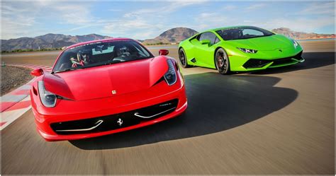 Lamborghini versus a ferrari. May 15, 2019 · Lamborghini says the all-wheel-drive SVJ can launch to 62 mph in 2.8 seconds and hit 124 mph in just 8.6 seconds, with a claimed top speed in excess of 219 mph. While the rear-drive Ferrari 812 ... 