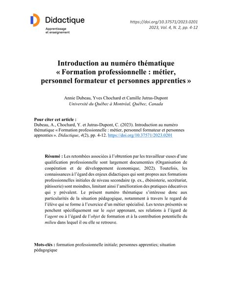 Lancement du numéro thématique «La formation professionnelle : …