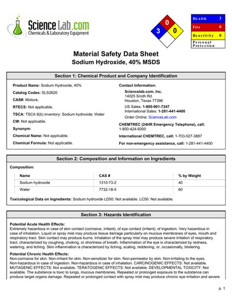 Lancerclean Sodium Hydroxide Material Safety Data Sheet Msds Manualzz