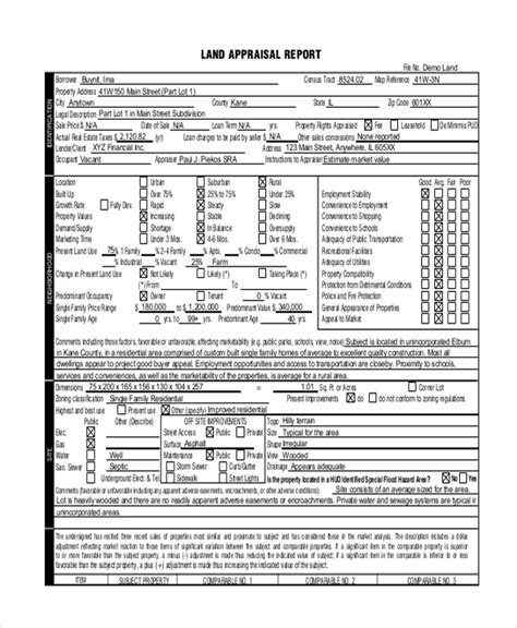 Land Appraisal Report Form