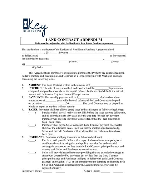 Land Contract Addendum Michigan Word Form Fill Out and Sign Printable