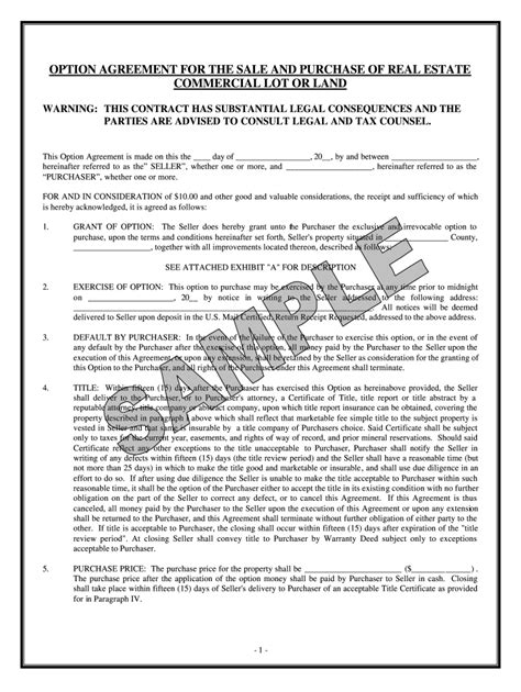 Land Option Agreement Example
