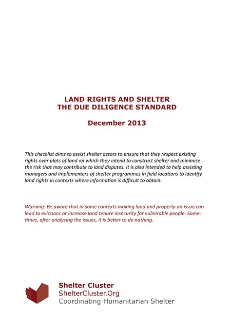 Land Rights and Shelter - The Due Diligence Standard