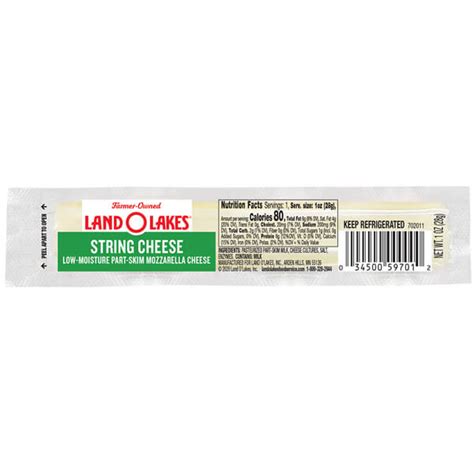 Land O Lakes Light String Cheese is the perfect individually wrapped ready-to-serve, kid-pleasing protein for meals and snacks. 168/1 oz package. Meal Contribution Credit per serving: 1 M/MA. Where to Buy. Feeser’s wholesale customers can order this item here or contact your sales representative.. 