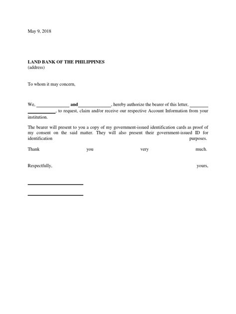 Landbank - Letter of Authorization PDF - Scribd